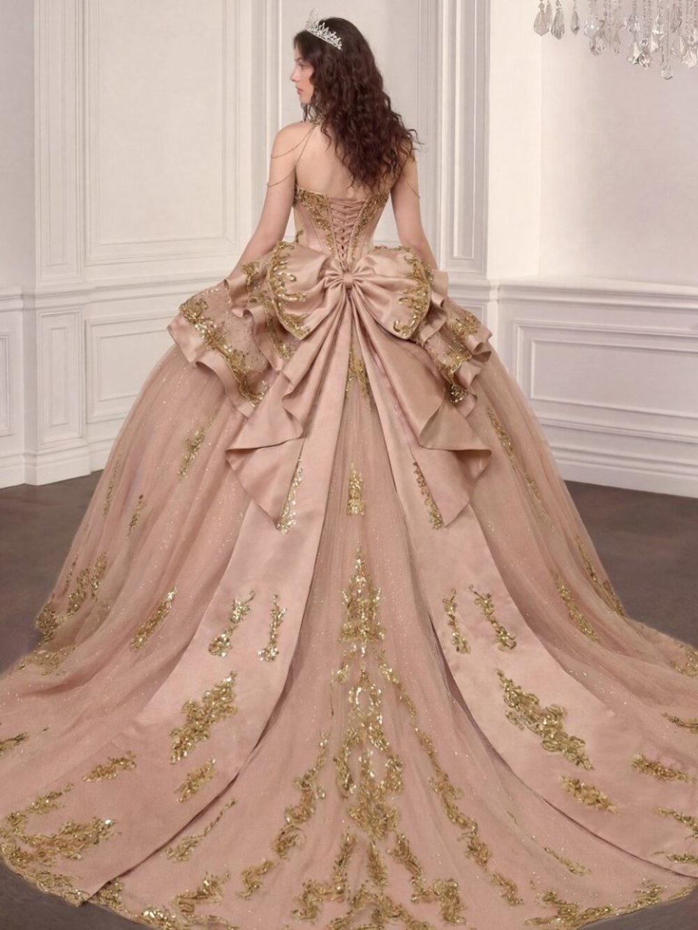 NEW ROSE GOLD Evening Gown Floor Length Formal Elegant Stunning 15744